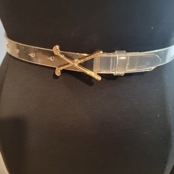 Vintage Golf Belts Women's Italian Leather Sz Small Black & Clear Gold Hardware - Picture 3 of 14